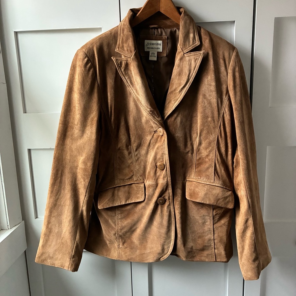 Vintage St. John's Bay Tan Washable Suede Blazer Jacket Size Large